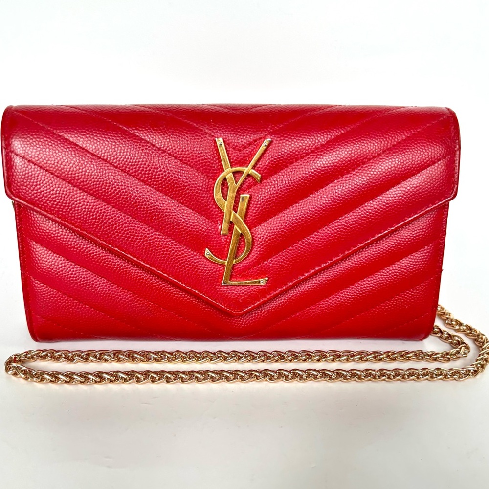 YSL Saint Laurent Red Leather Wallet on Chain